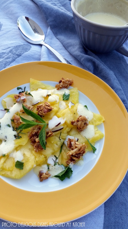 Zum Brunch am Wochenende…Ananas- Carpaccio mit Kokoschips- Amaranth ... Zum Brunch am Wochenende…Ananas- Carpaccio mit Kokoschips- Amaranth ...